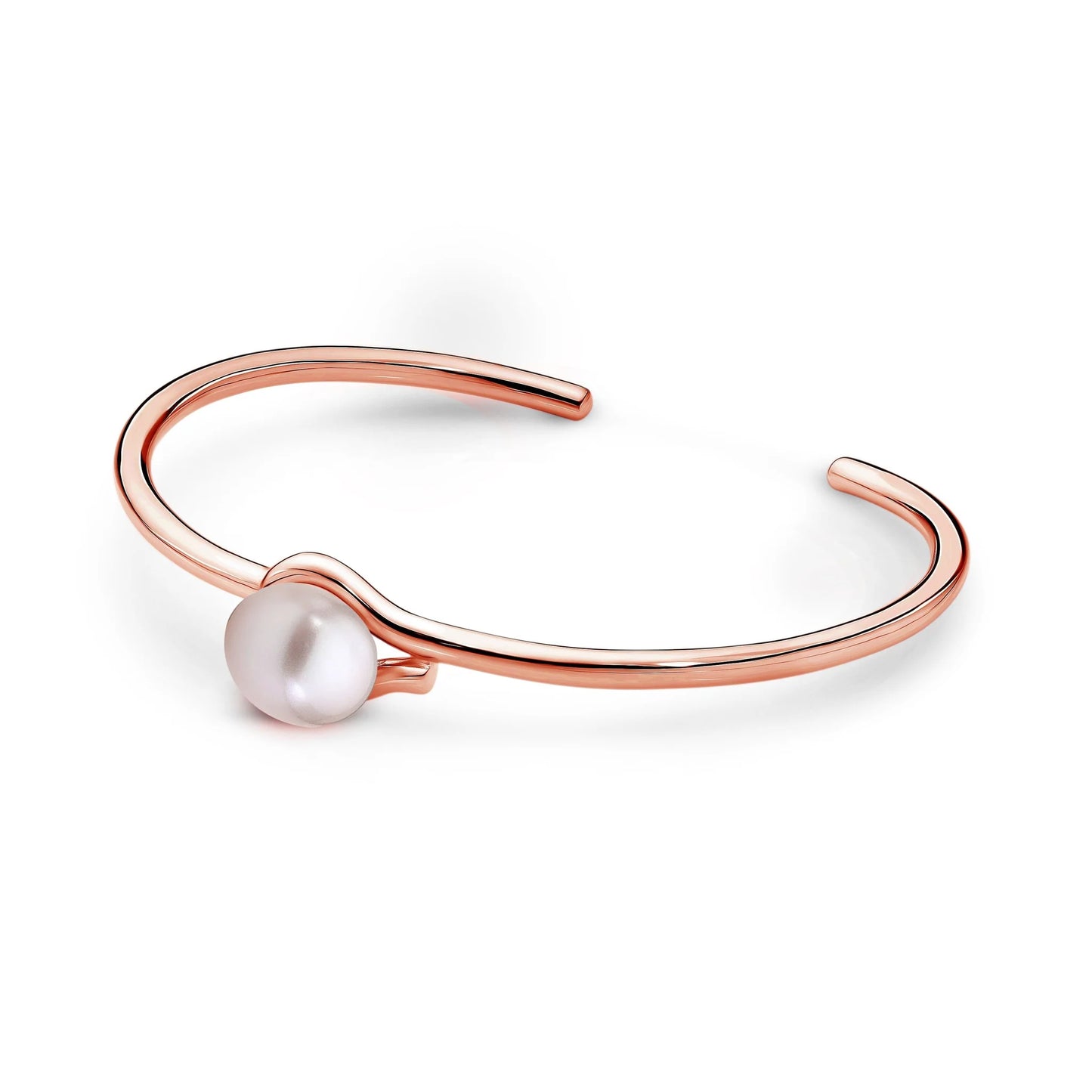 STERLING SILVER ROSE GOLD PLATED PINK BUTTOM 9-10MM FRESHWATER PEARL CUFF BANGLE.