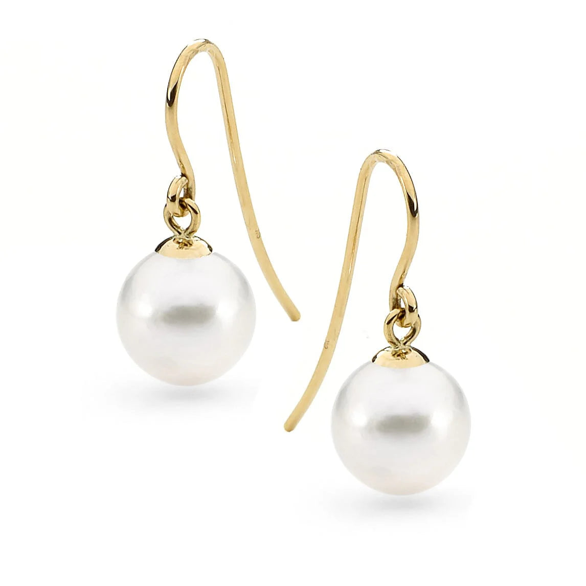 9CT YELLOW GOLD 7.5-8MM FRESHWATER PEARL DROP HOOK EARRINGS