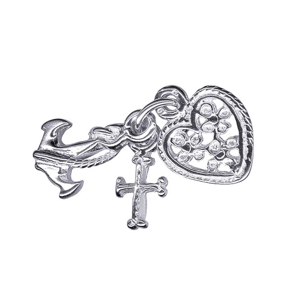 STERLING SILVER FANCY 11MM FAITH HOPE AND CHARITY CHARM