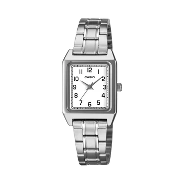 CASIO ANAGOLUE WATCH SQUARE FACE WHITE DIAL WITH STAINLESS STEEL BAND.