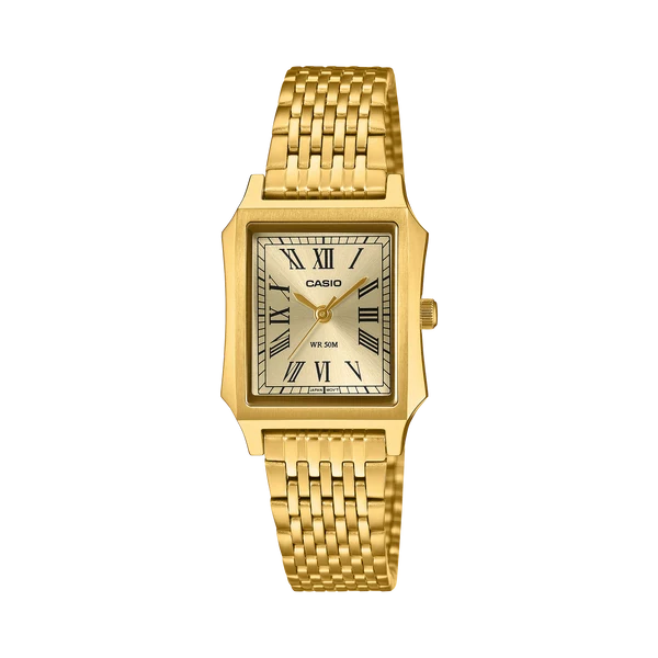 CASIO ANALOGUE WATCH PLATED STAINLESS STEEL BAND. LTPB190G-9B