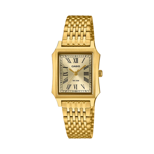 CASIO ANALOGUE WATCH PLATED STAINLESS STEEL BAND. LTPB190G-9B