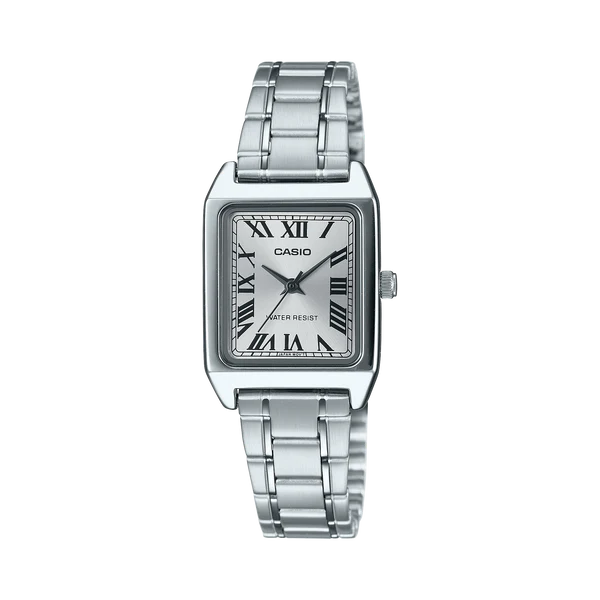 CASIO ANALOUGE WATCH SQUARE SILVER FACE STAINLESS STEEL BAND. LTPV007D-7B