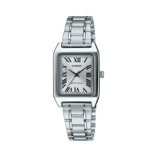 CASIO ANALOUGE WATCH SQUARE SILVER FACE STAINLESS STEEL BAND. LTPV007D-7B
