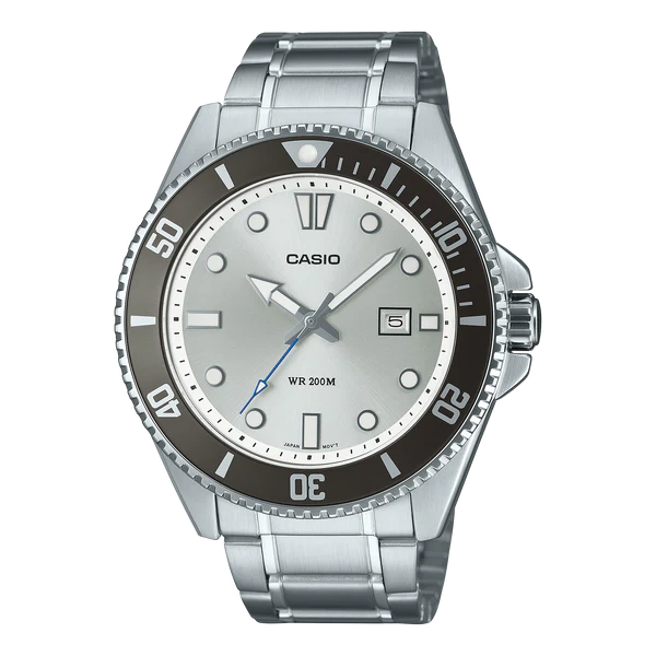 CASIO ANALOGUE WATCH DIVER AND STAINLESS STEEL BAND. MDV107-7A