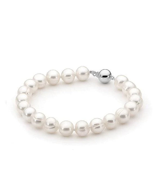 STERLING SILVER WHITE 8-9MM FRESHWATER PEARL 19CM BRACELET