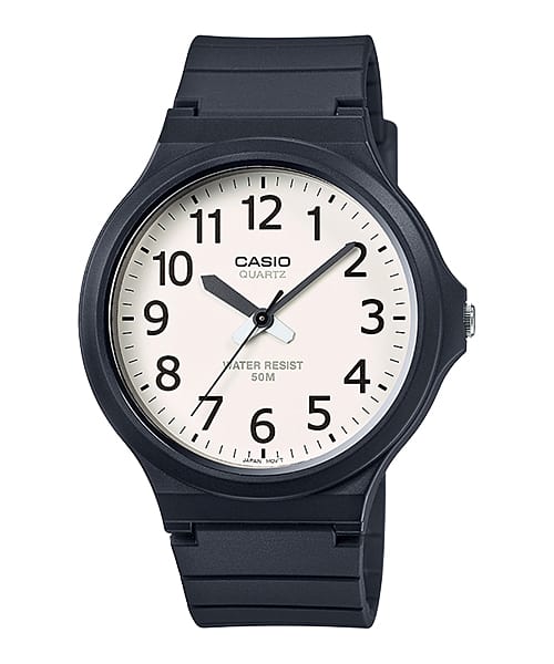 CASIO WATCH ANALOGUE WHITE FACE BLACK RESIN BAND. MW240-7B
