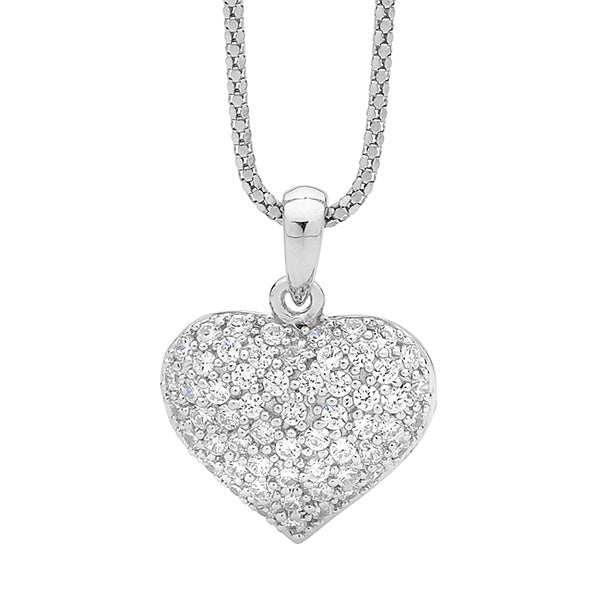 ELLANI STERLING SILVER PUFF HEART PENDANT AND CHAIN. P323W