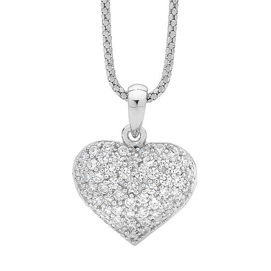 ELLANI STERLING SILVER PUFF HEART PENDANT AND CHAIN. P323W