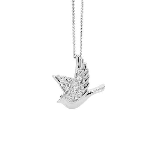 ELLANI STERLING SILVER RHODIUM PLATED CUBIC ZIRCONIA DOVE PENDANT. P678S