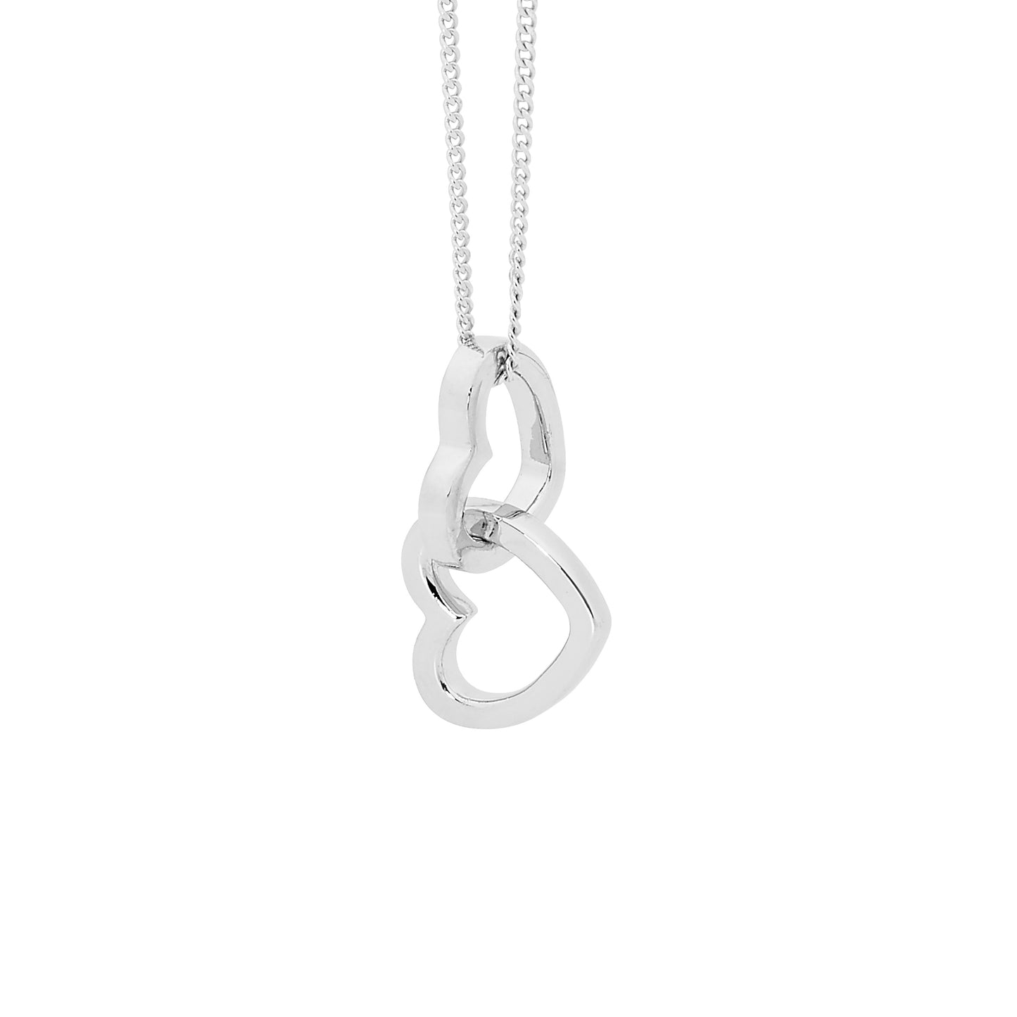ELLANI STERLING SILVER RHODIUM PLATED DOUBLE LINK HEART PENDANT WITH CHAIN. P741