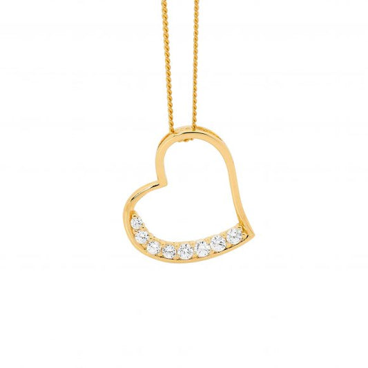 ELLANI STERLING SILVER CUBIC ZIRONIA GOLD PLATED HEART NECKLACE