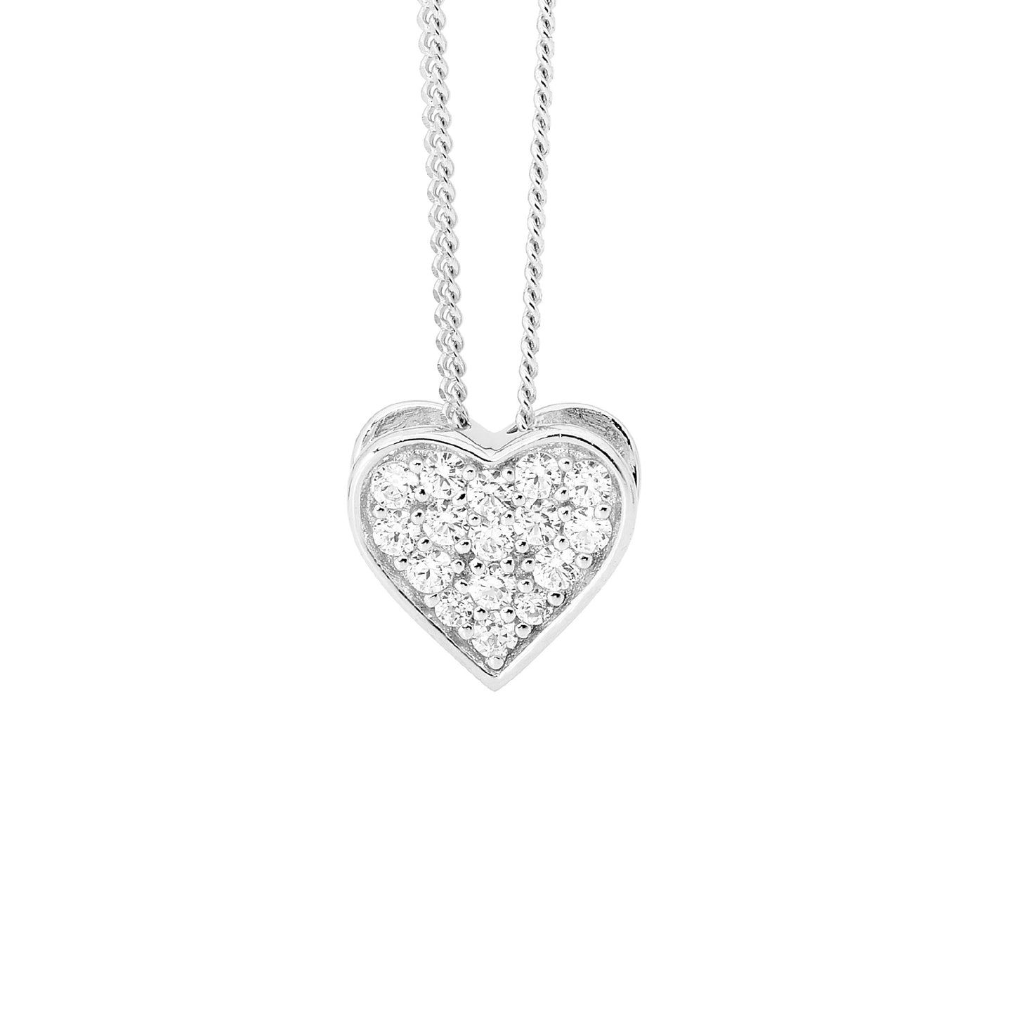 ELLANI STERLING SILVER CUBIC ZIRCONA PAVE HEART PENDANT AND CHAIN. P749