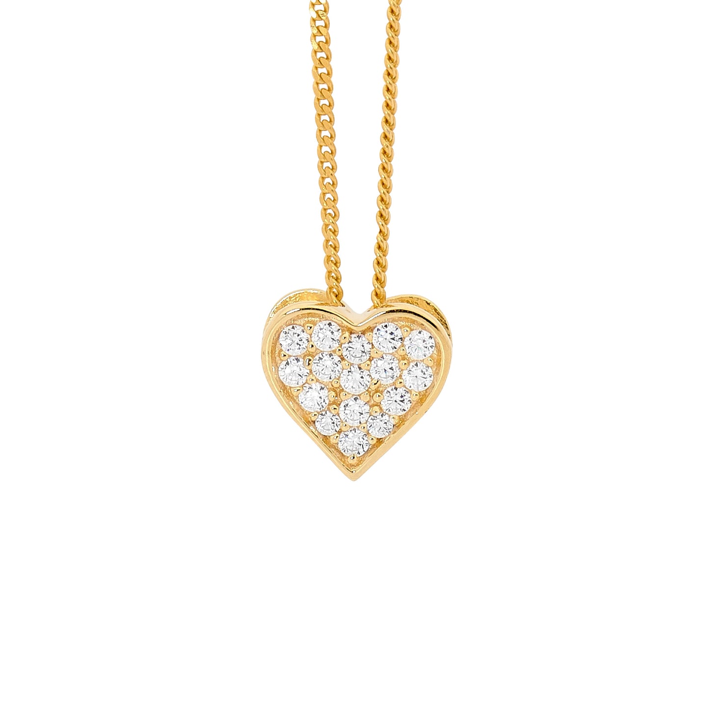 ELLANI GOLD PLATED PAVE SET CUBIC ZIRCONIA HEART PENDANT AND CHAIN. P749G