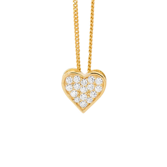ELLANI GOLD PLATED PAVE SET CUBIC ZIRCONIA HEART PENDANT AND CHAIN. P749G