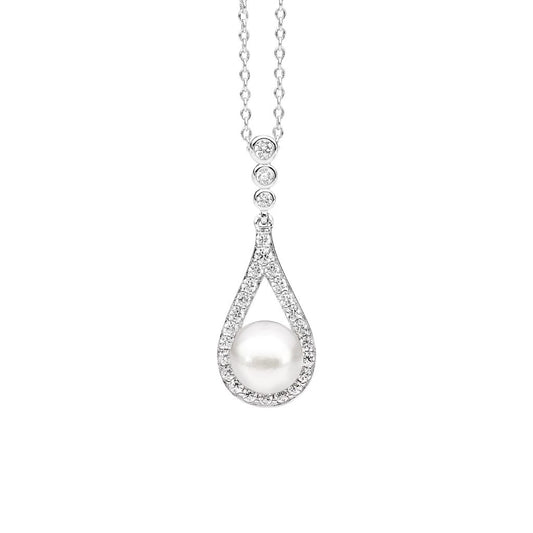 ELLANI STERLING SILVER R PENDANT WITH FRESHWATER PEARL AND CHAIN. P802