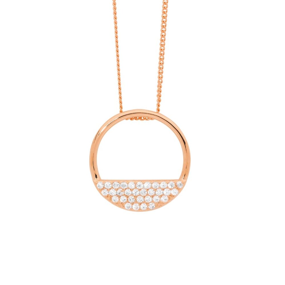 ELLANI STERLING SILVER ROSE GOLD PLATED CUBIC ZIRCONIA PENDANT AND CHAIN