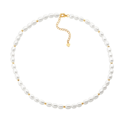 ELLANI STERLING SILVER GOLD PLATED BEADS WITH FRESHWATER PEARL NECKACE 40CM WITH EXTENTION. P886G