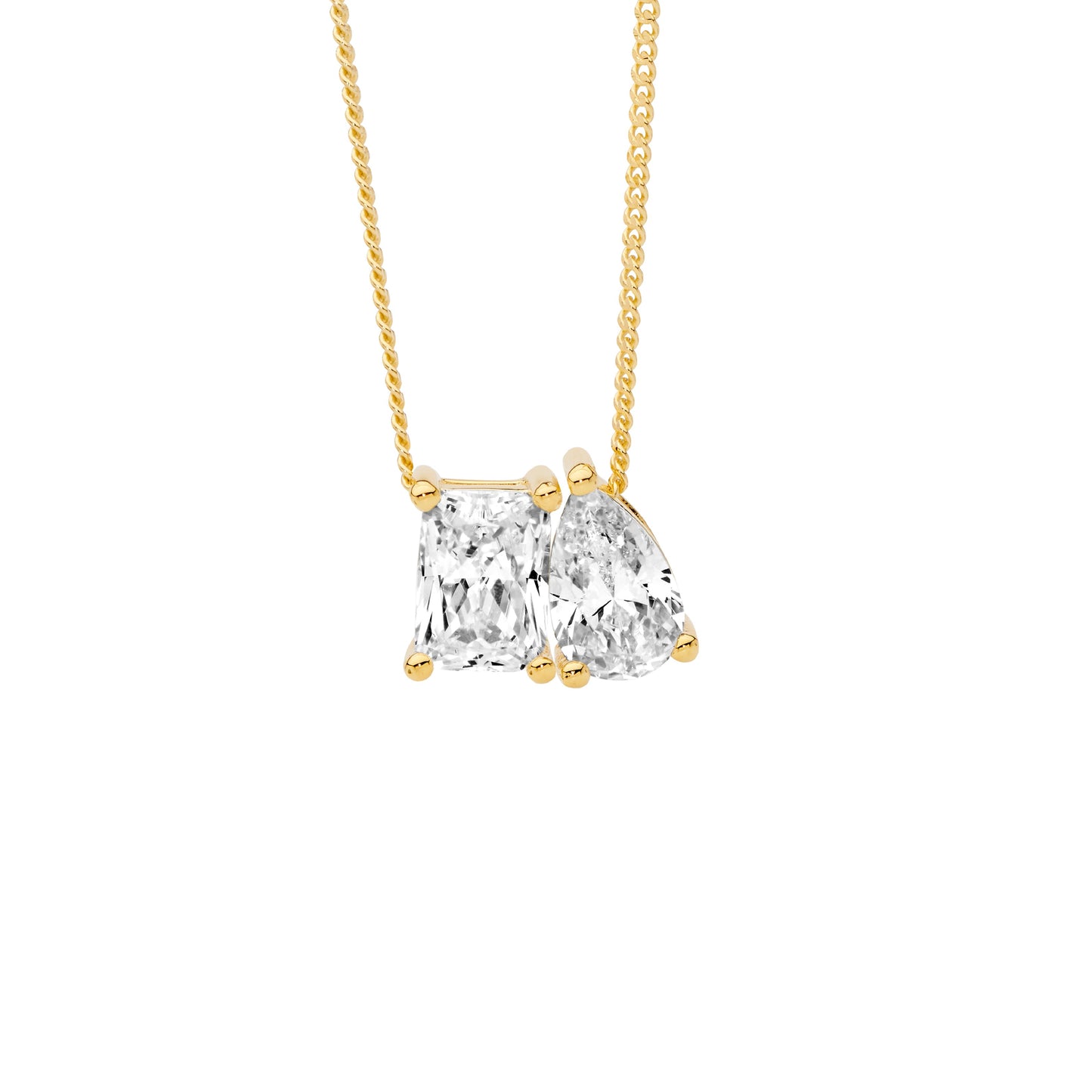 ELLANI STERLING SILVER GOLD PALTED EMERALD AND PEAR CUBIC ZIRCONIA PENDANT WITH CHAIN. P887G