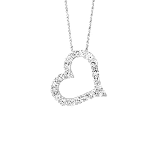 ELLANI STERLING SILVER CUBIC ZIRCONIA HEART PENDANT WITH CHAIN. P888S
