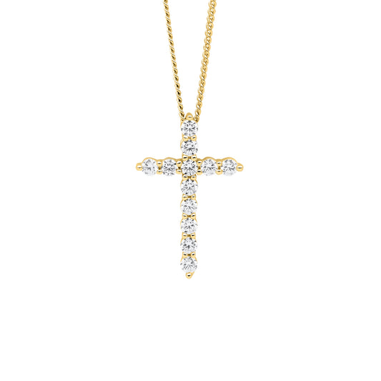 ELLANI GOLD PLATED CUBIC ZIRCONIA SLIDER CROSS PENDANT WITH CHAIN. P904G