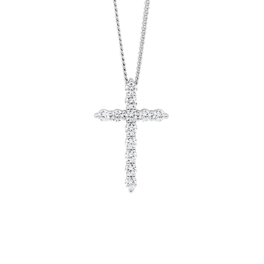 ELLANI STERLING SILVER 19MM CUBIC ZIRCONIA CROSS PENDANT AND CHAIN. P904S