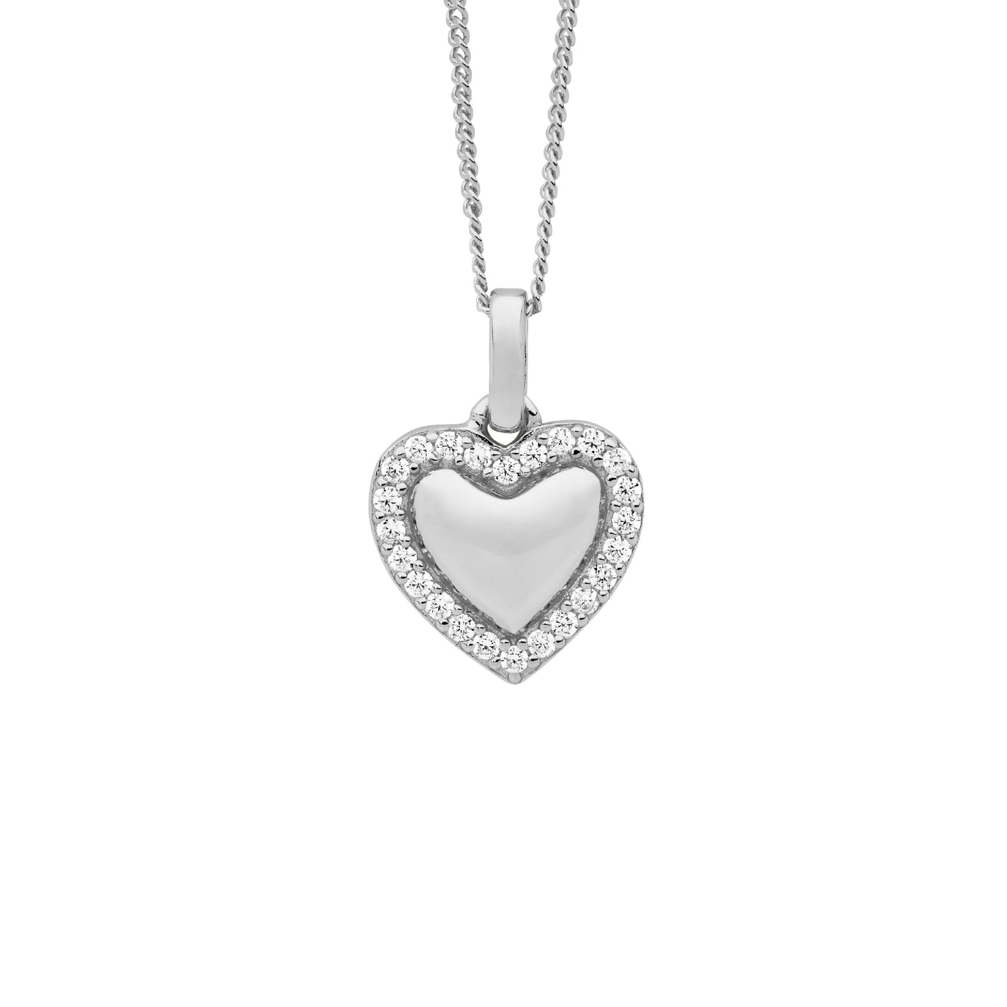 ELLANI STERLING SILVER CUBIC ZIRCONIA HEART PENDANT AND CHAIN. P908S