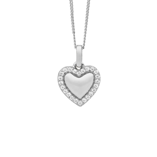 ELLANI STERLING SILVER CUBIC ZIRCONIA HEART PENDANT AND CHAIN. P908S