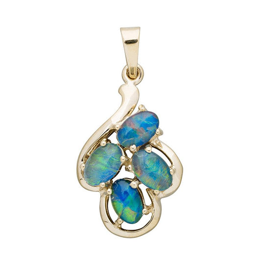 9CT YELLOW GOLD MULTISTONE OVAL TRIPLET OPAL PENDANT