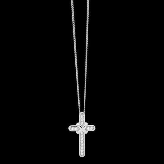 ELLANI STERLING SILVER RHODIUM PLATED CUBIC ZIRCONIA CROSS E394