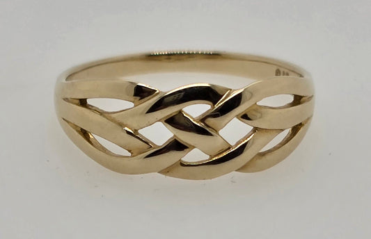 9CT YELLOW GOLD 4 STRAND FANCY CROSS OVER RING