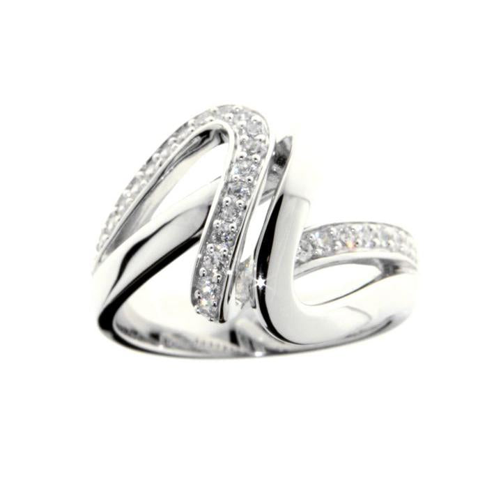 ELLANI STERLING SILVER DOUBLE ROW CZ WAVE RING