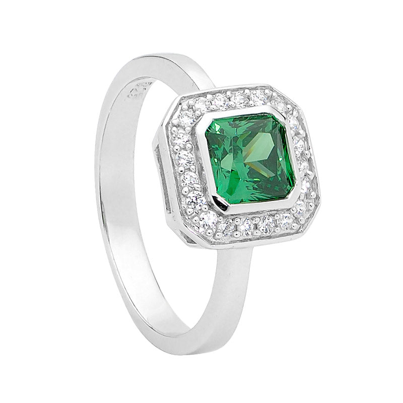 ELLANI STERLING SILVER GREEN CUBIC ZIRCONIA RING R322G