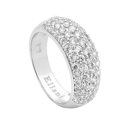 ELLANI STERLING SILVER RHODIUM PLATED CUBIC ZIRCONIA PAVE RING