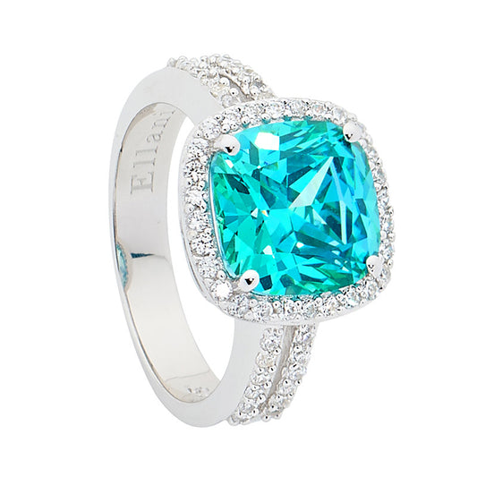 ELLANI STERLING SILVER RHODIUM PLATED MINT CUSHION CUT CUBIC ZIRCONIA RING. R435M