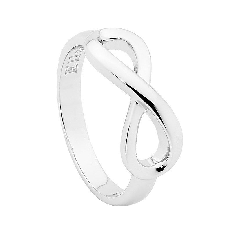 ELLANI STERLING SILVER RHODIUM PLATED INFINITY RING. R438