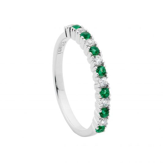 ELLANI STERLING SILVER RHODIUM PLATED WHITE AND GREEN CUBIC ZIRCONIA RING R497GN