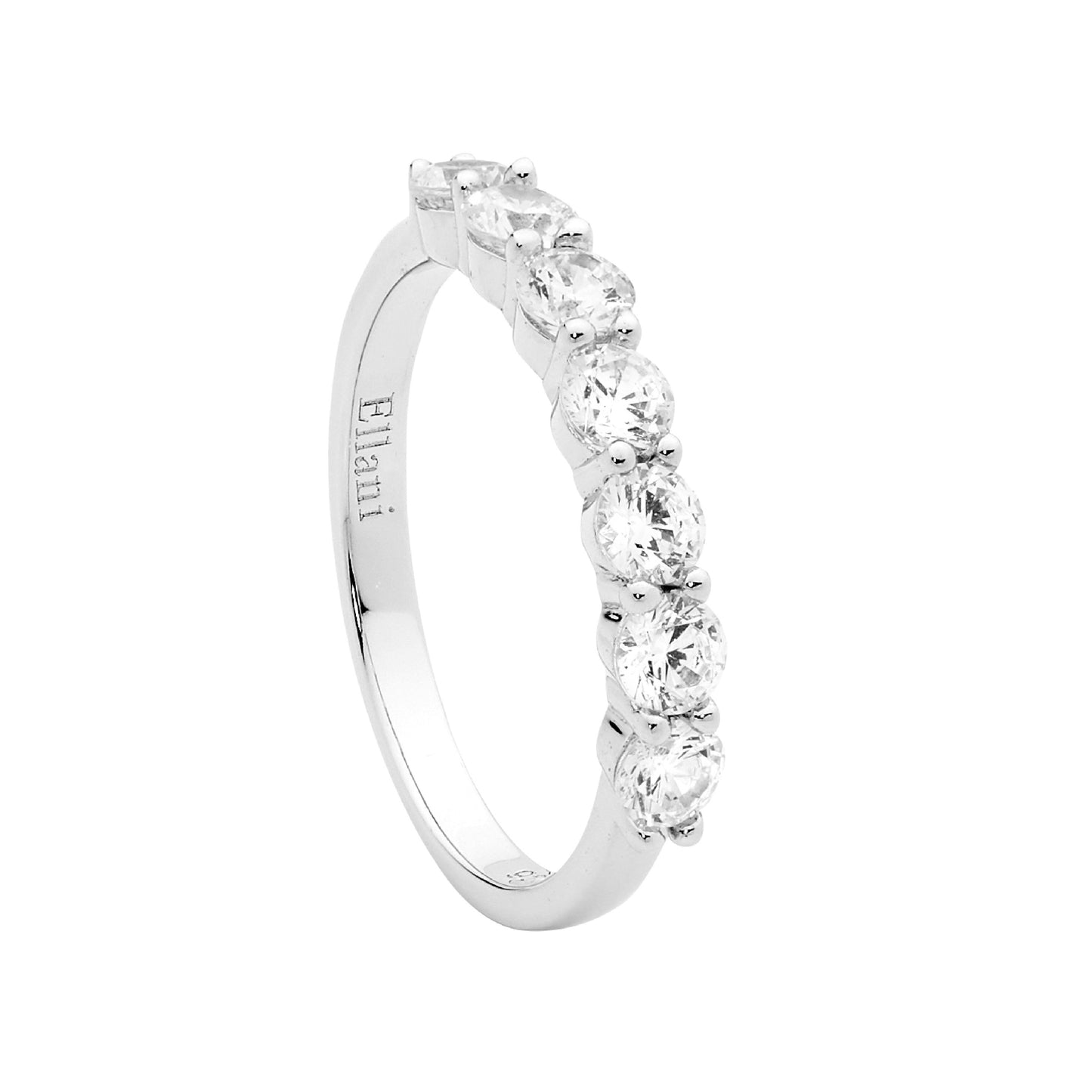 ELLANI STERLING SILVER RHODIUM PLATED ROUND CUBIC ZIRCONIA RING. R511S