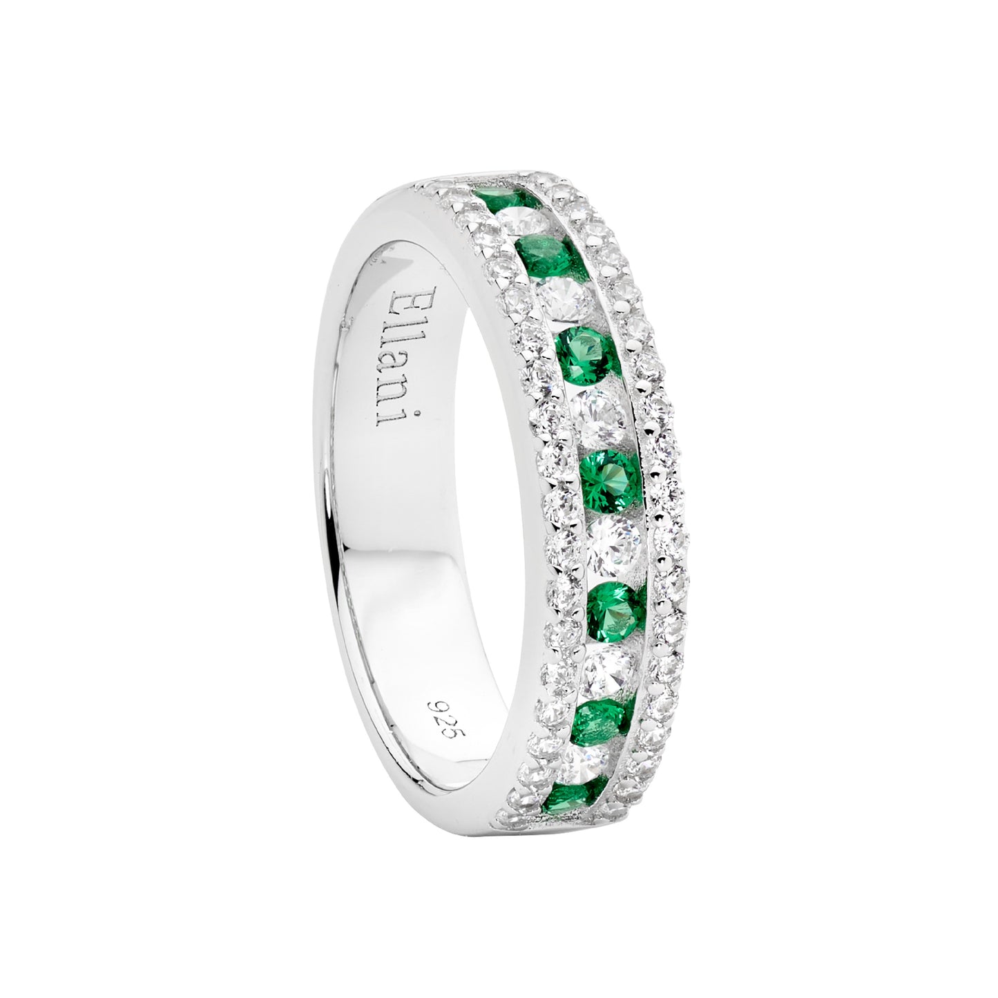 ELLANI STERLING SILVER 3 ROW WHITE CUBIC ZIRCONIA RING. R518GN