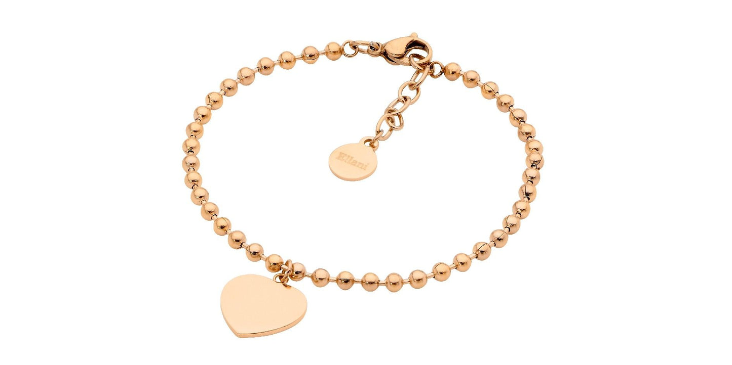 ELLANI STAINLESS STEEL GOLD PLATED 18CM 3MM BALL BRACELET WITH HEART CHARM. SB195G