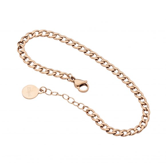 ELLANI STAINLESS STEEL ROSE GOLD PLATED CURB BRACELET. 17CM