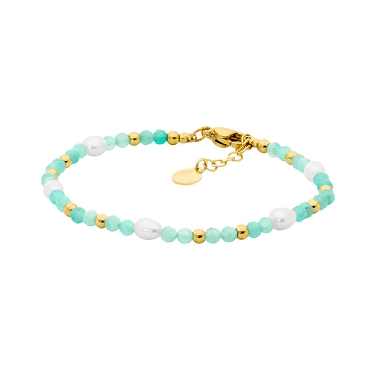 ELLANI GOLD PLATED AMAZONITE AND FRESHWATER PEARL BRACELET. SB209