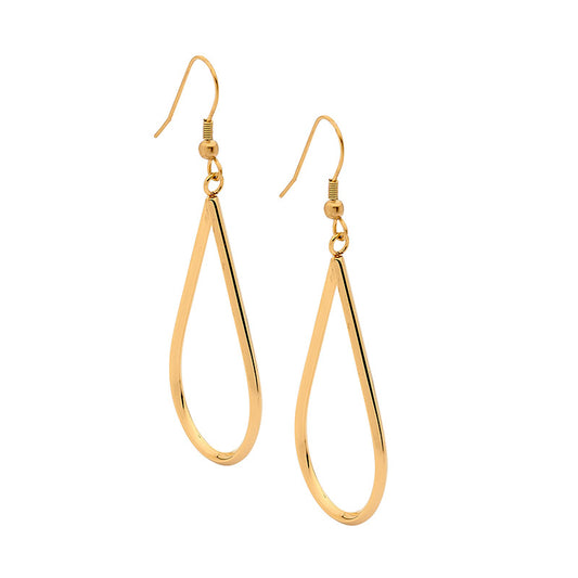 ELLANI YELLOW GOLD PLATED LARGE OPEN TEAR DROP STUD EARRINGS. SE134G