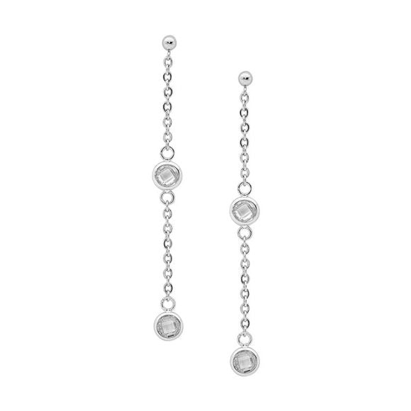 ELLANI STAINLESS STEEL CUBIC ZIRCONIA DROP EARRINGS SE144S