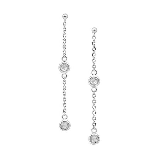 ELLANI STAINLESS STEEL CUBIC ZIRCONIA DROP EARRINGS SE144S