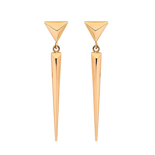 ELLANI STAINLESS STEEL GOLD PLATED DROP SPEAR STUD EARRINGS. SE152G