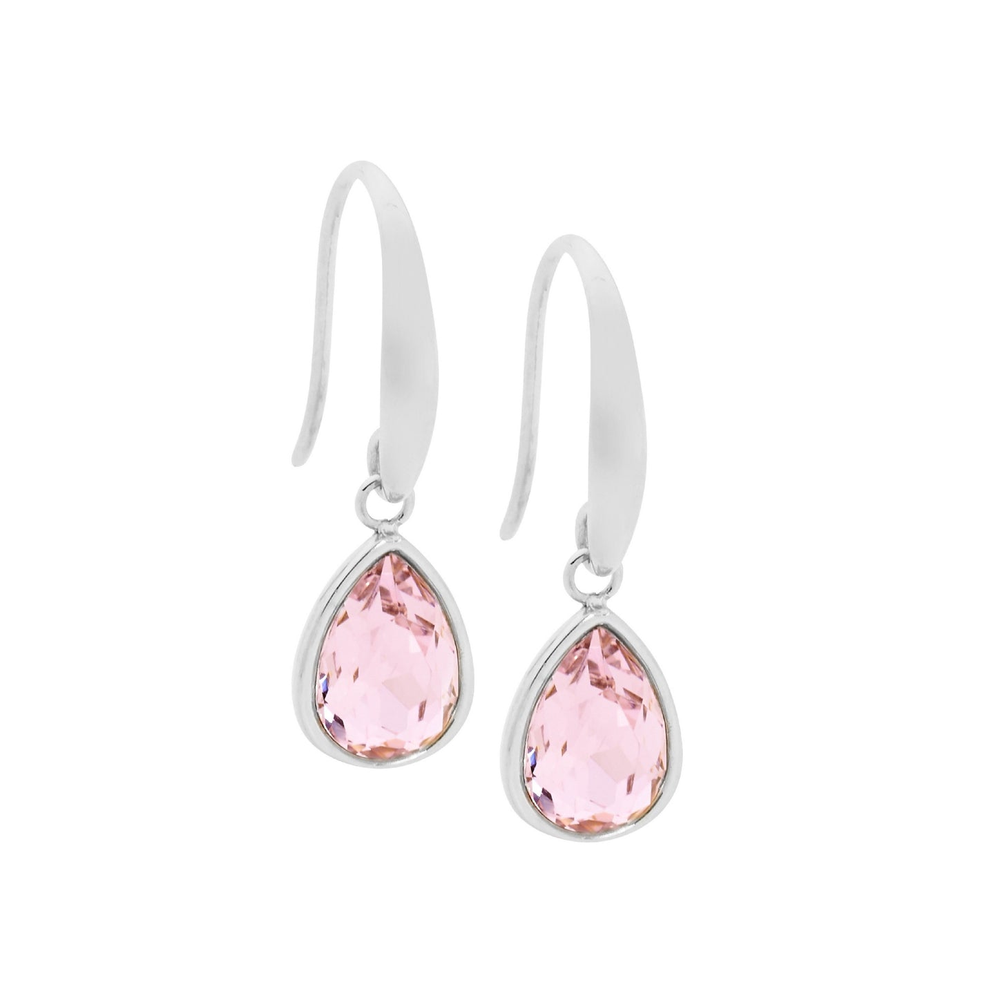 ELLANI STAINLESS STEEL PINK GLASS TEAR DROP EARRINGS. SE1801PK-S