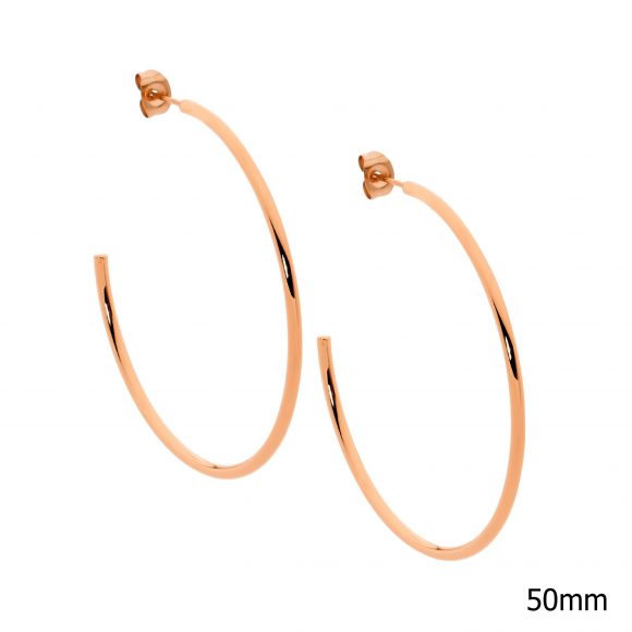 ELLANI STAINLESS STEEL ROSE GOLD PLATED 50MM HOOP STUD EARRINGS. SE211R-5