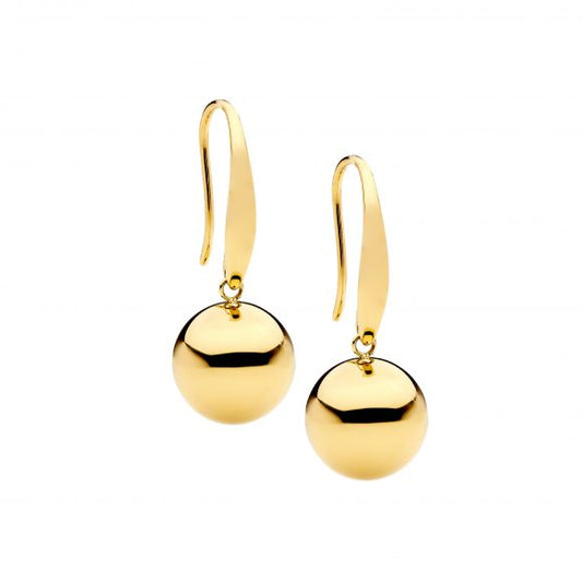 ELLANI STAINLESS STEEL GOLD PLATED DROP BALL HOOK EARRINGS. SE250G