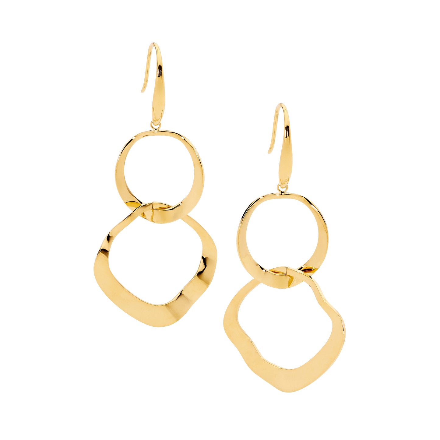 ELLANI STAINLESS STEEL GOLD PLATED DOUBLE WAVE OPEN CIRCLE DROP EARRINGS. SE252G